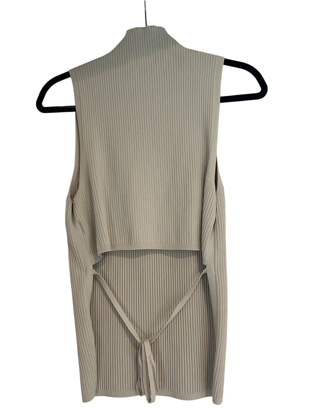 Aritzia Babaton Beige Ribbed Sleeveless Mock Neck Sweater w/Cutout Back-L